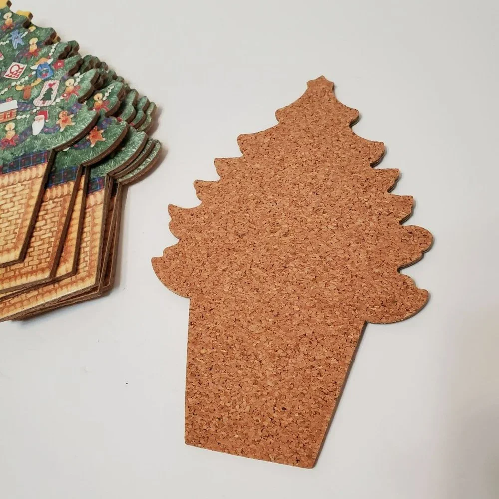 Christmas Tree Coasters / Hot Mats, Set of 8, Cork-backed Holiday Decor LIKE NEW